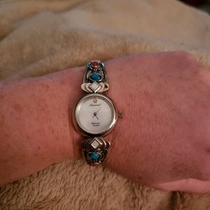 Lucoral diamond quartz turquoise watch
